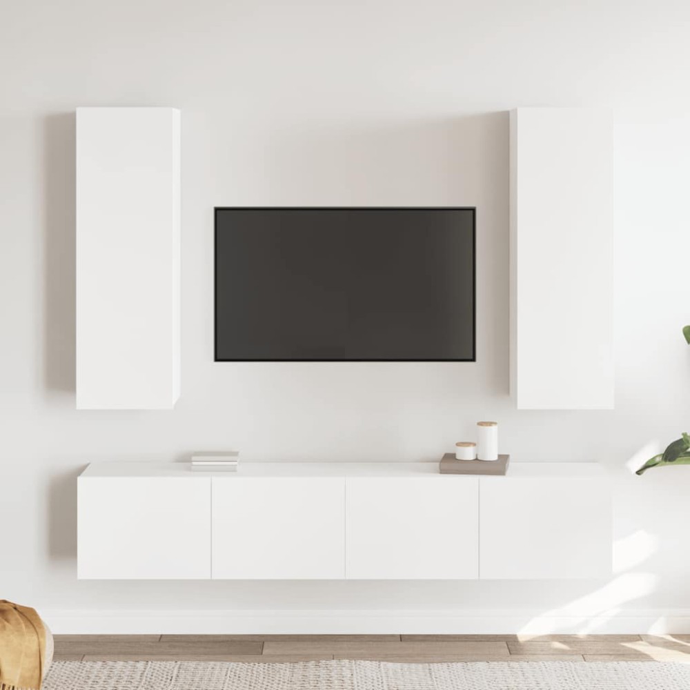 vidaXL Έπιπλο Τηλεόρασης 4 Τεμαχίων Λευκό από Επεξ. Ξύλο