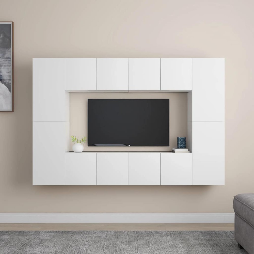 vidaXL Έπιπλα Τηλεόρασης Σετ 8 Τεμαχίων Λευκό από Επεξ. Ξύλο