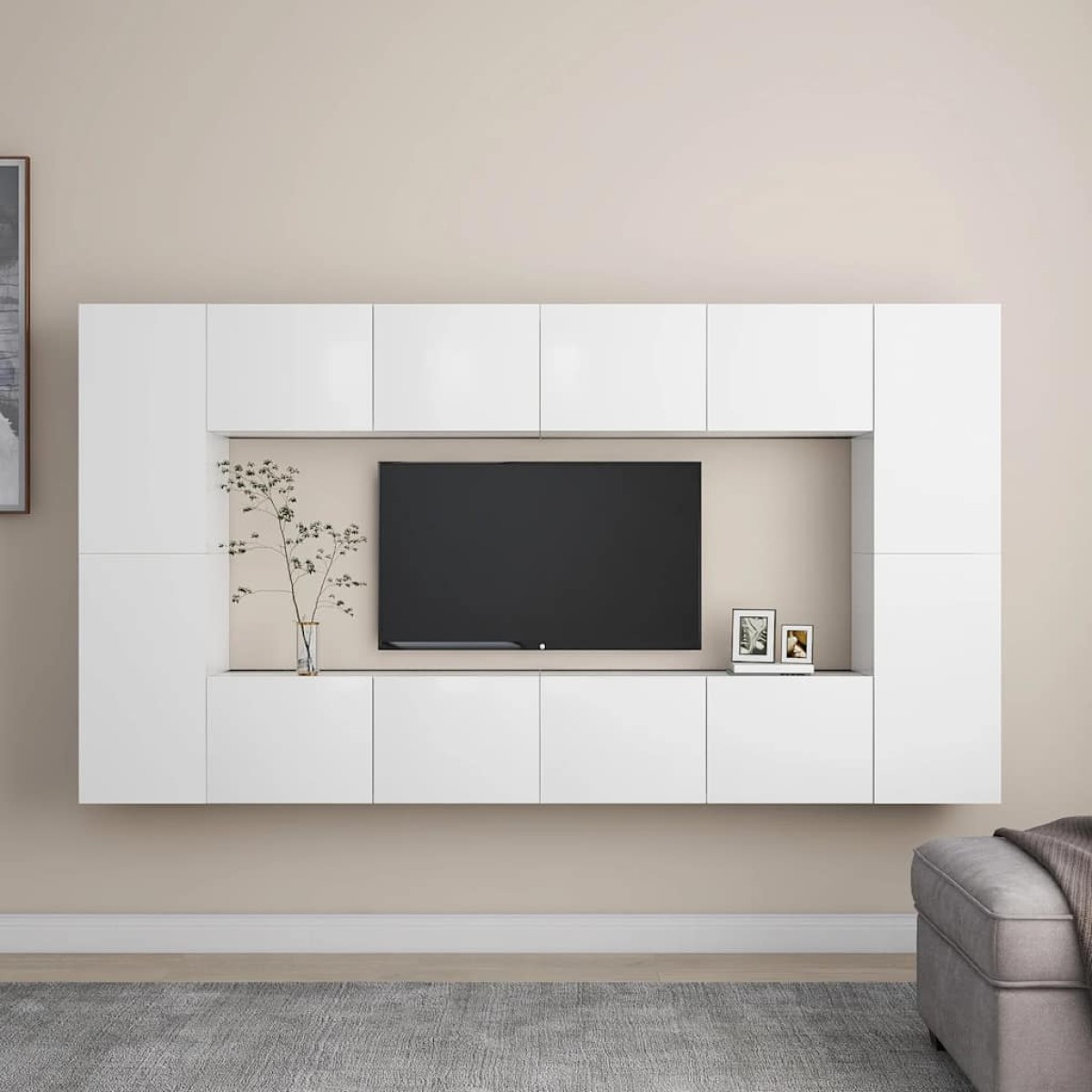 vidaXL Έπιπλα Τηλεόρασης Σετ 8 Τεμαχίων Λευκό από Μοριοσανίδα
