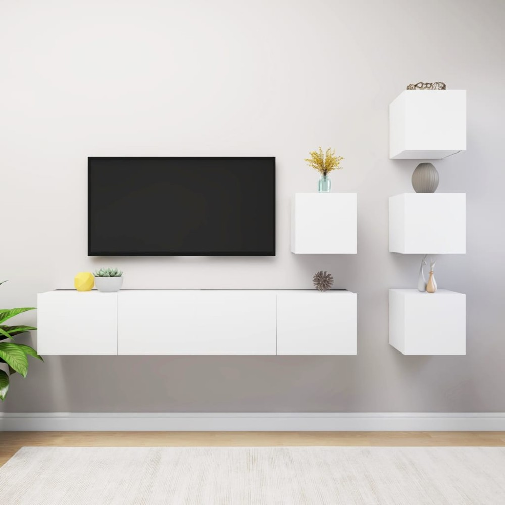 vidaXL Έπιπλα Τηλεόρασης Σετ 6 Τεμαχίων Λευκό από Μοριοσανίδα