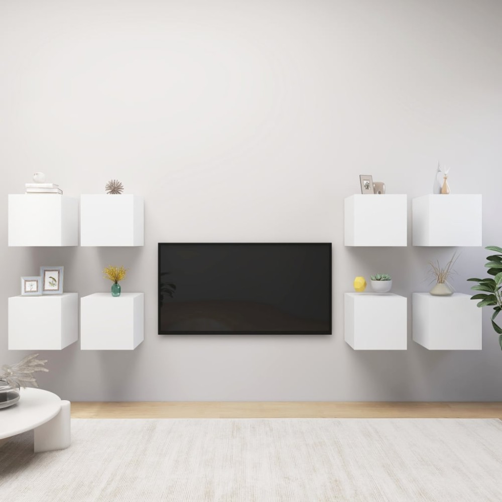 vidaXL Έπιπλα Τηλεόρασης Κρεμαστά 8 Τεμαχίων Λευκό 30,5 x 30 x 30 εκ.
