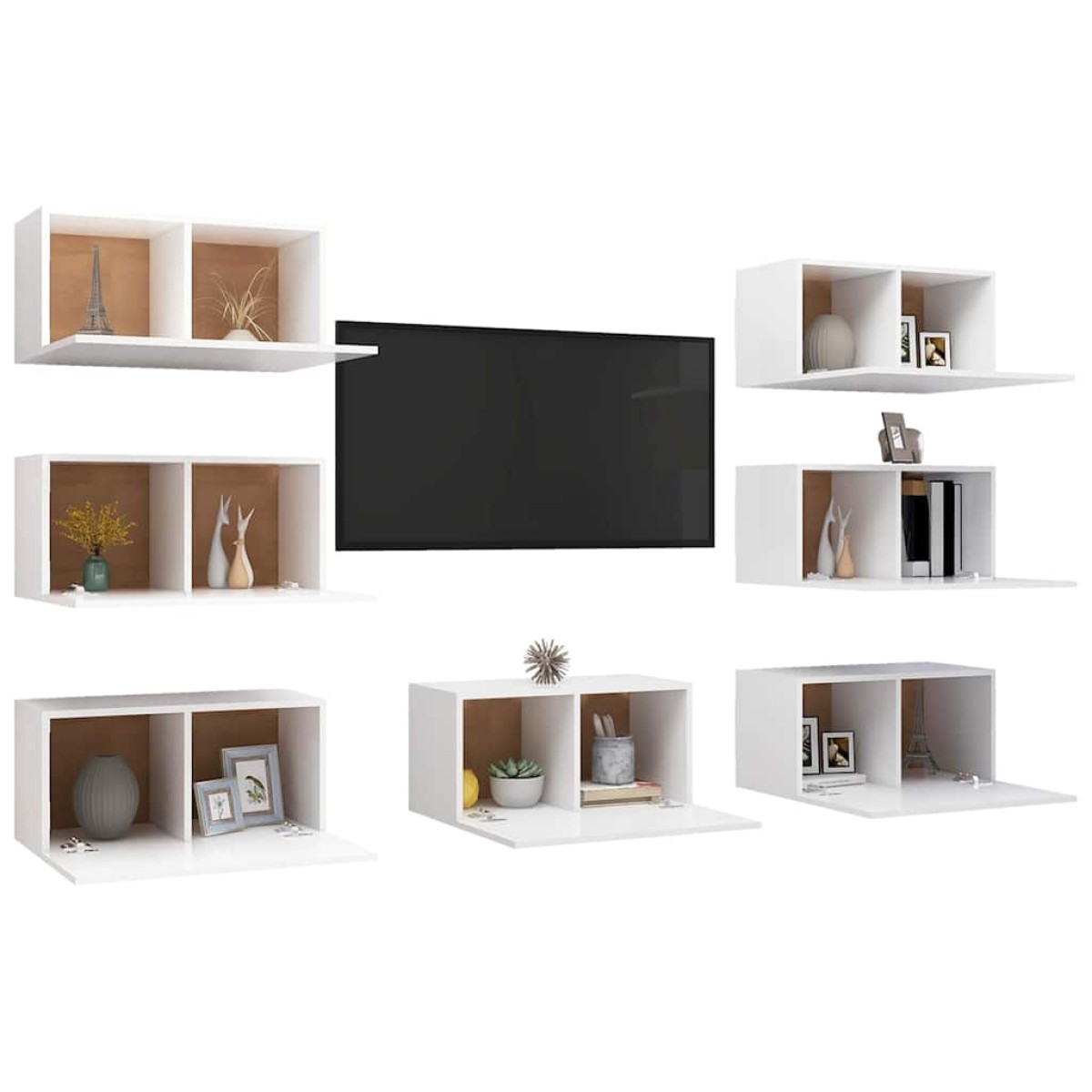 vidaXL Έπιπλα Τηλεόρασης 7 τεμ. Λευκά 30,5 x 30 x 60 εκ. Μοριοσανίδα