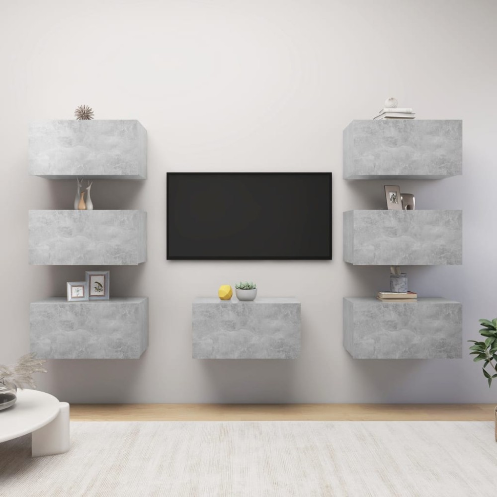 vidaXL Έπιπλα Τηλεόρασης 7 τεμ. Γκρι Σκυρ. 30,5x30x60 εκ. Μοριοσανίδα