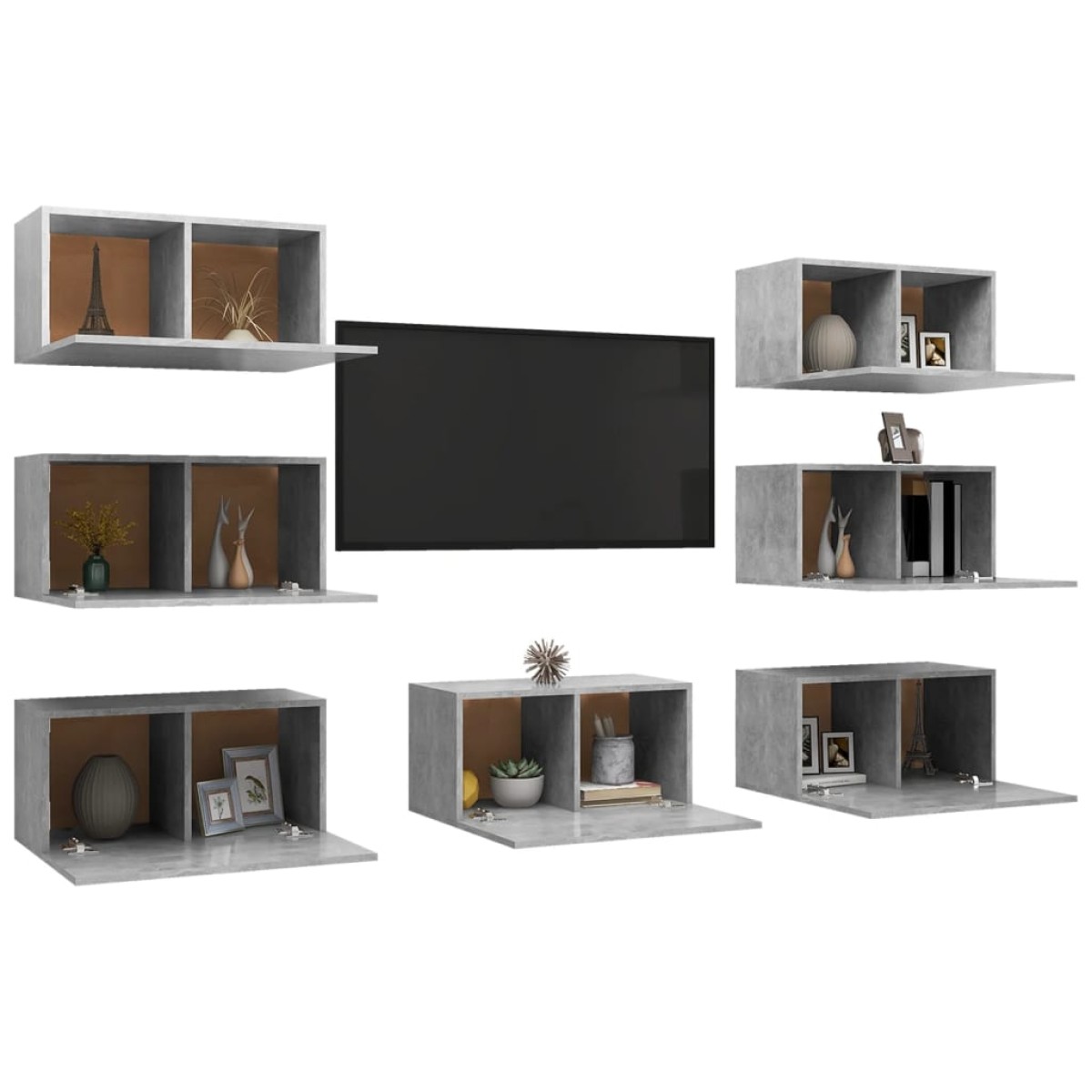 vidaXL Έπιπλα Τηλεόρασης 7 τεμ. Γκρι Σκυρ. 30,5x30x60 εκ. Μοριοσανίδα
