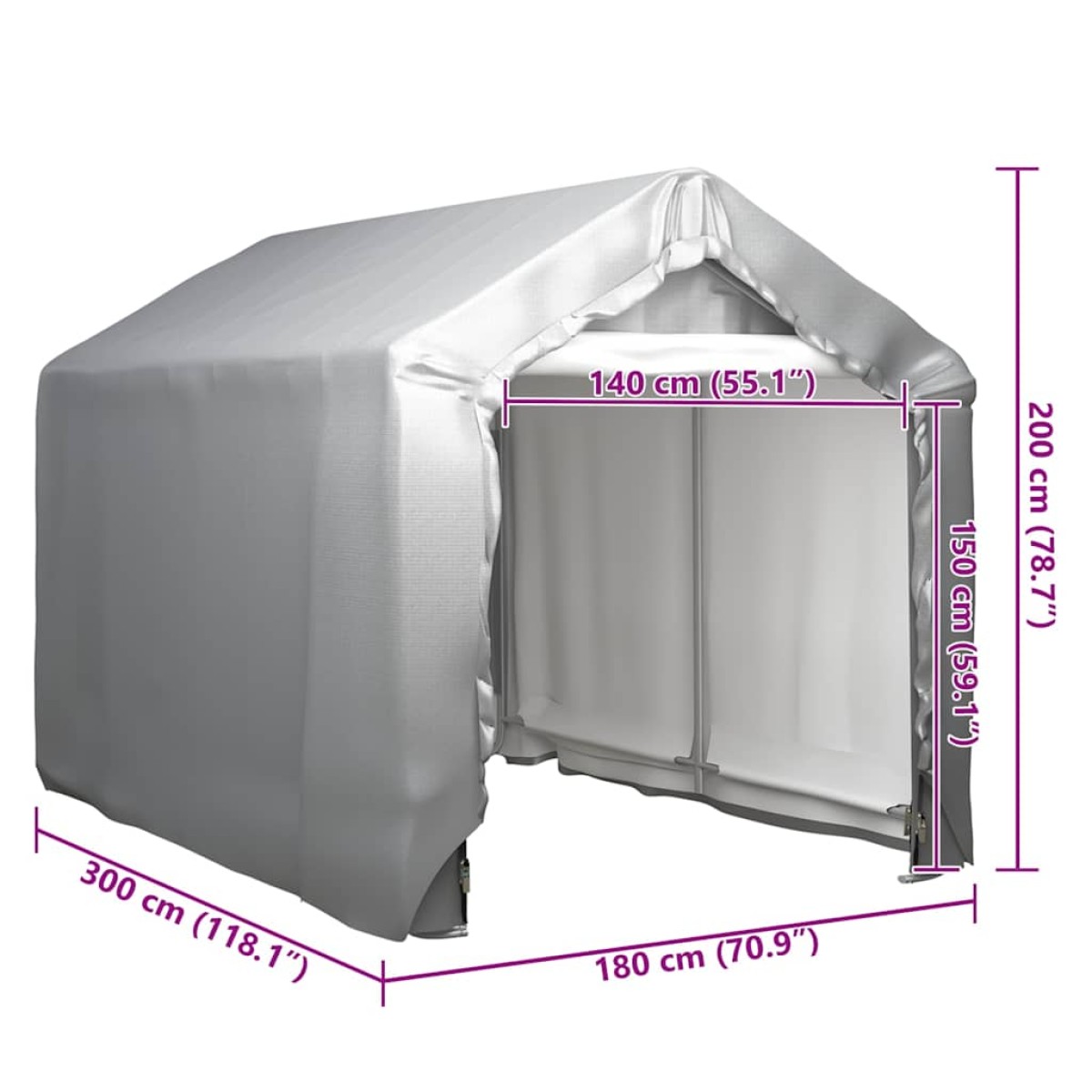 vidaXL Τέντα Αποθήκευσης Γκρι 180 x 300 εκ. Ατσάλινη