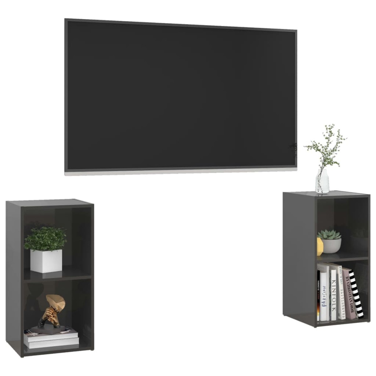 vidaXL Έπιπλα Τηλεόρασης 2 τεμ. Γυαλ. Γκρι 72x35x36,5 εκ. Μοριοσανίδα