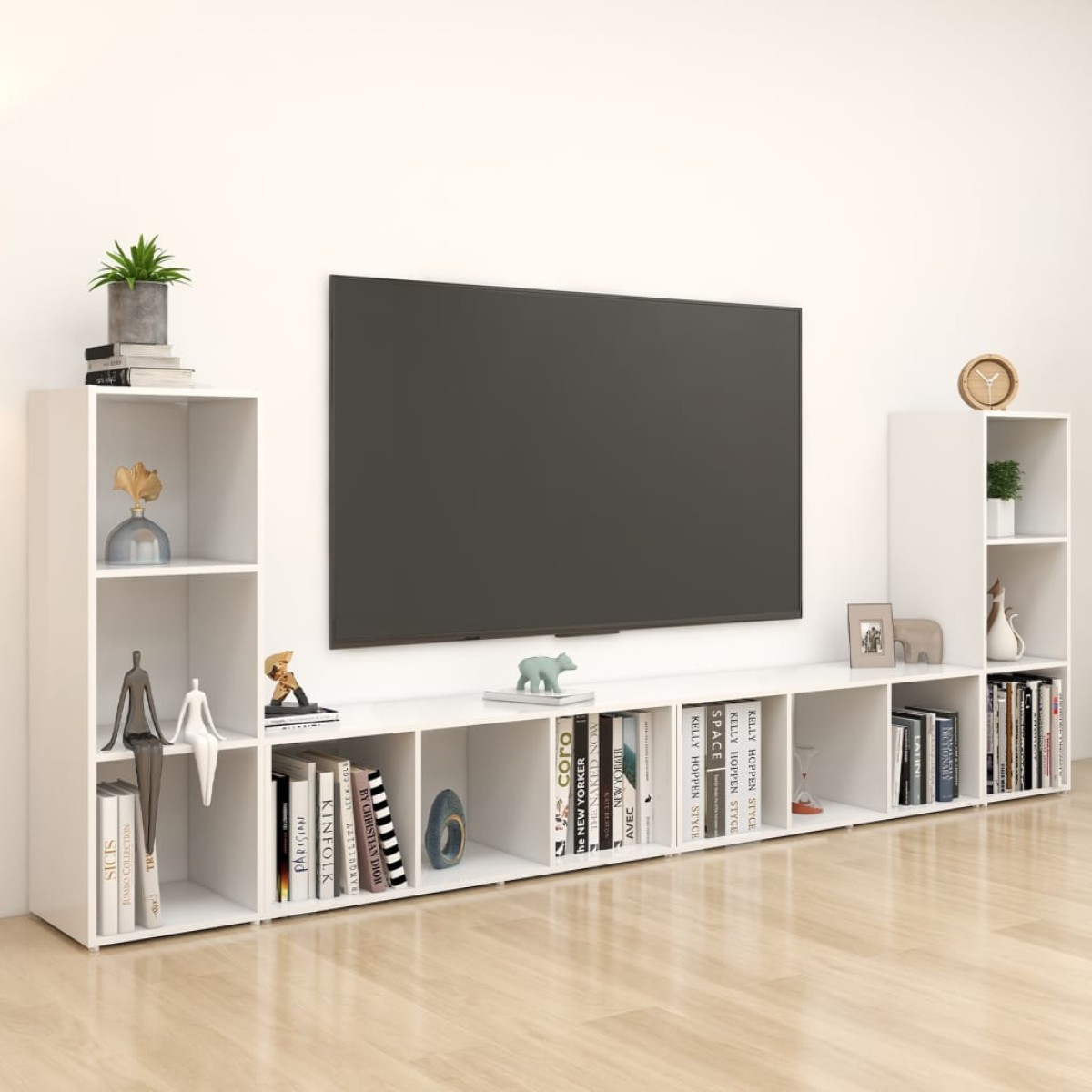 vidaXL Έπιπλα Τηλεόρασης 4 τεμ. Λευκά 107 x 35 x 37 εκ. Μοριοσανίδα