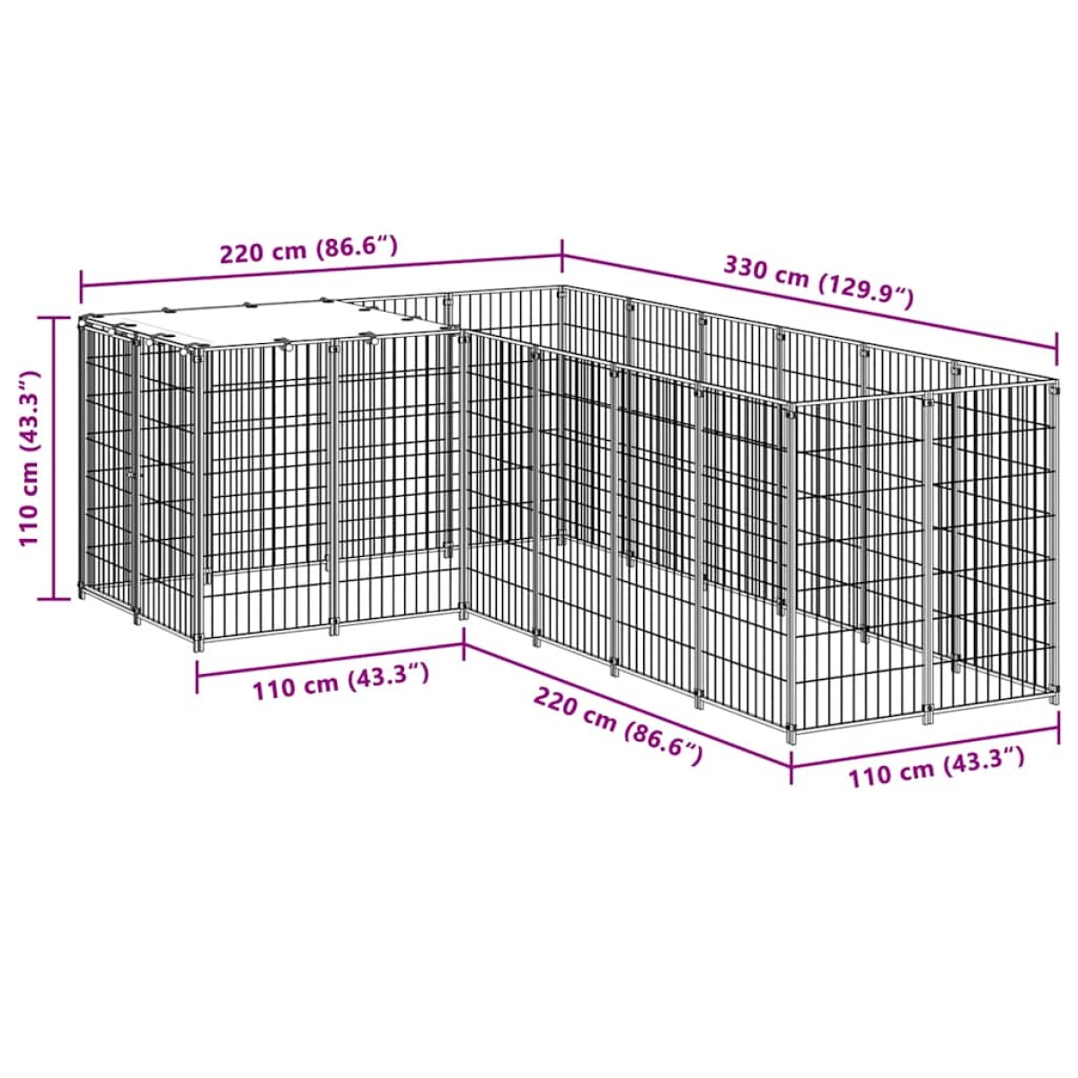 vidaXL Σπιτάκι Σκύλου Μαύρο 4,84 μ² Ατσάλινο