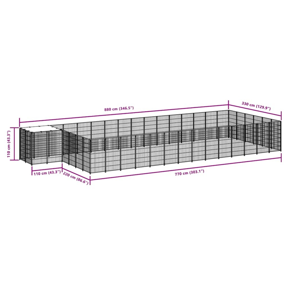 vidaXL Σπιτάκι Σκύλου Μαύρο 26,62 μ² Ατσάλινο