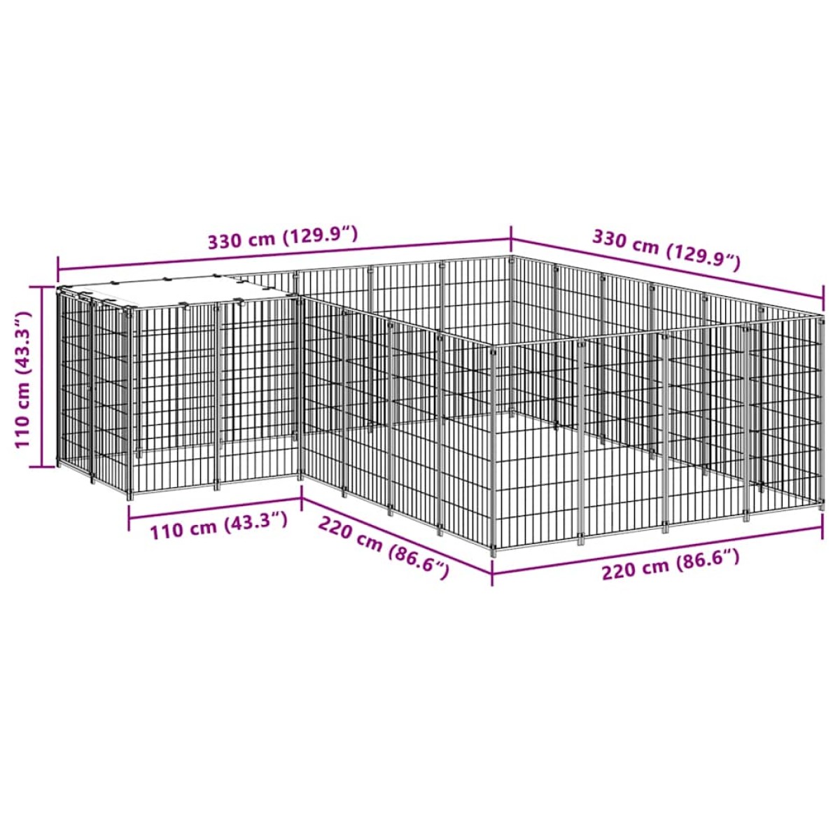 vidaXL Σπιτάκι Σκύλου Ασημί 8,47 μ² Ατσάλινο