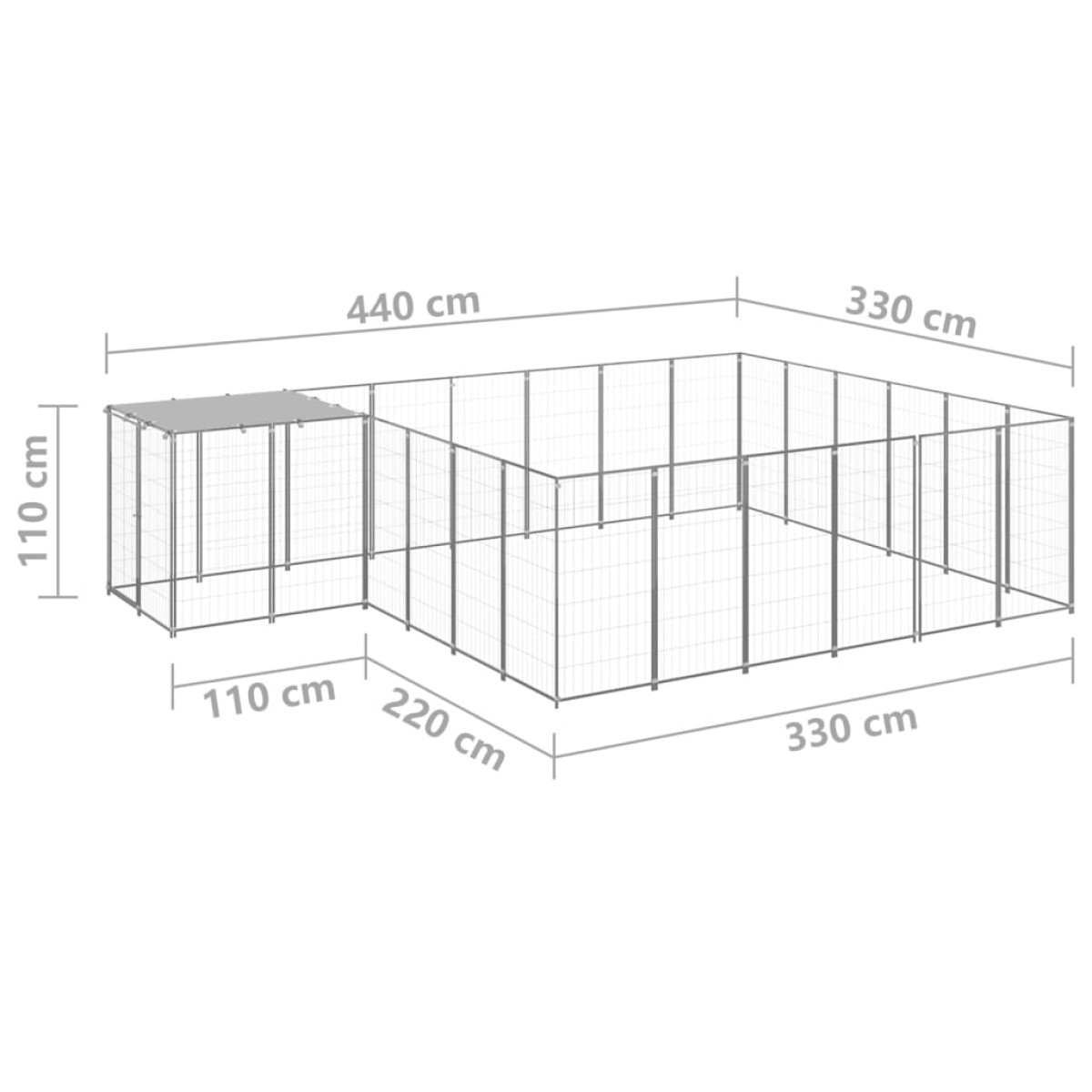 vidaXL Σπιτάκι Σκύλου Ασημί 12,1 μ² Ατσάλινο