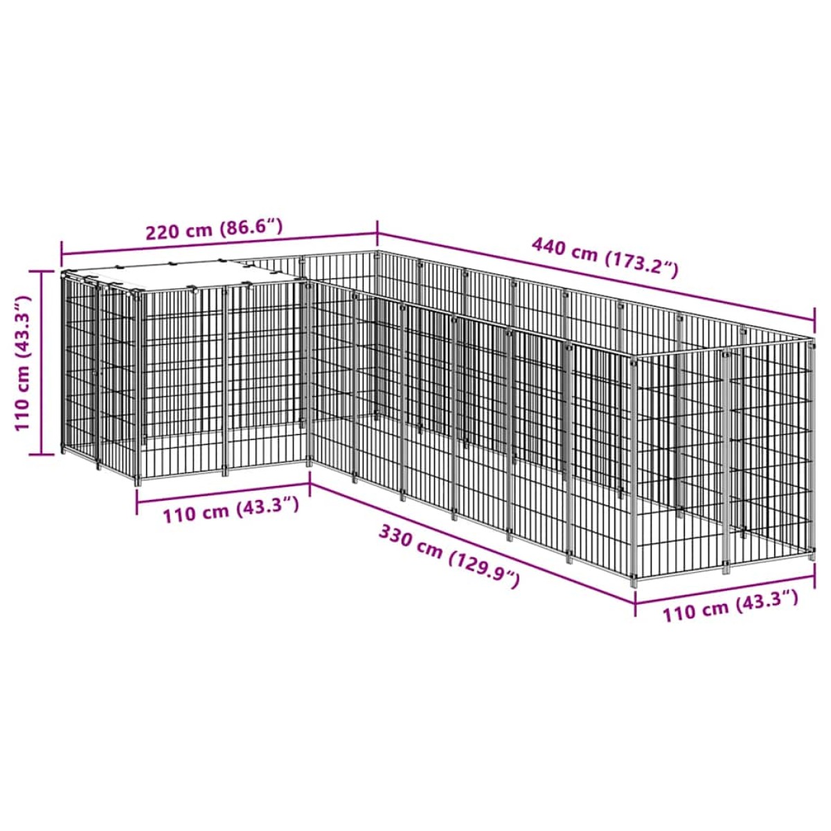 vidaXL Σπιτάκι Σκύλου Μαύρο 6,05 μ² Ατσάλινο
