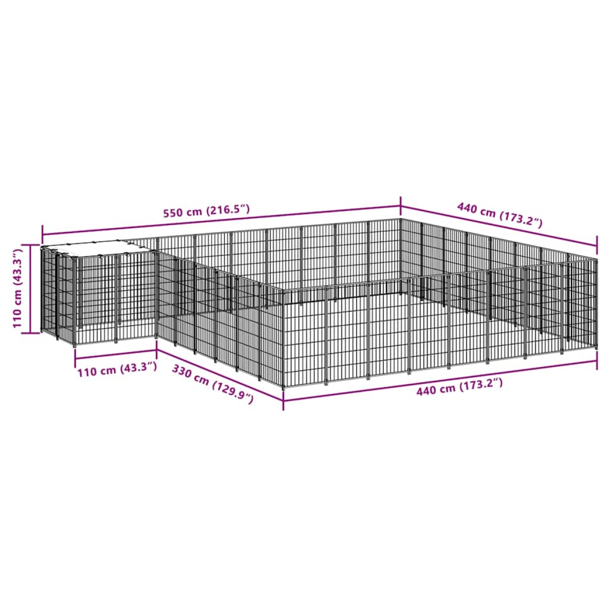 vidaXL Σπιτάκι Σκύλου Μαύρο 20,57 μ² Ατσάλινο