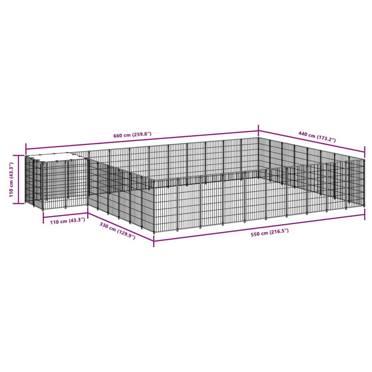 vidaXL Σπιτάκι Σκύλου Ασημί 25,41 μ² Ατσάλινο