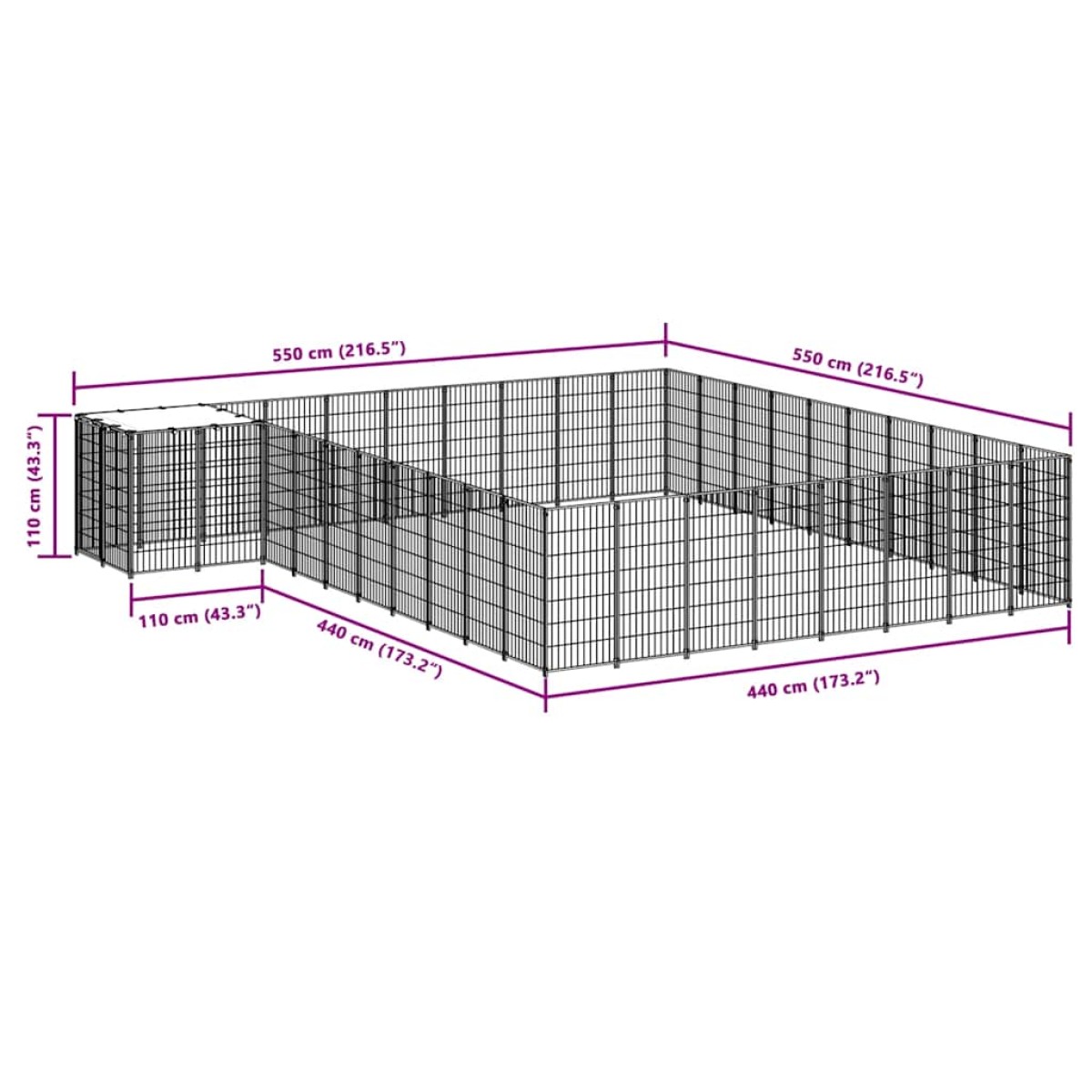 vidaXL Σπιτάκι Σκύλου Ασημί 25,41 μ² Ατσάλινο