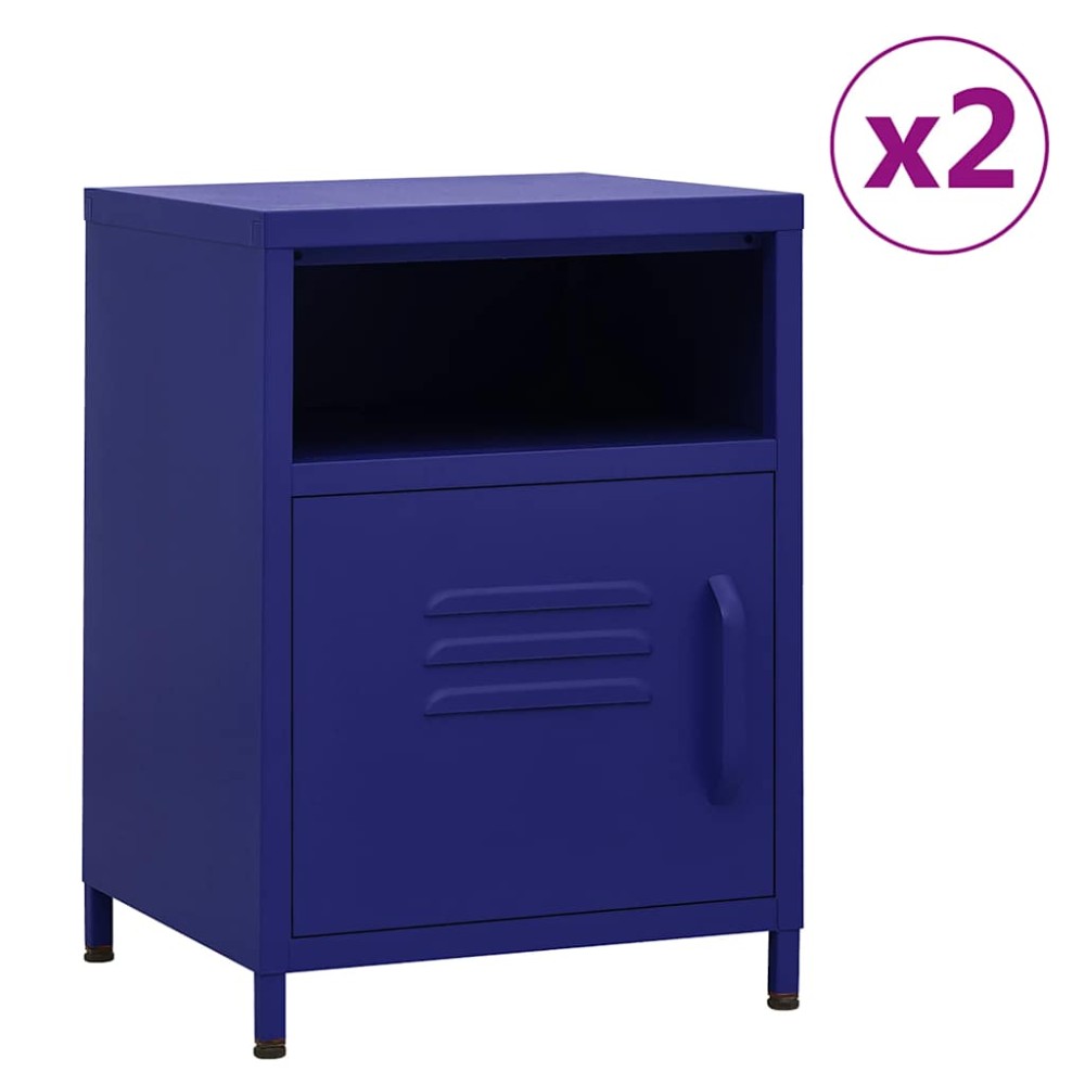 vidaXL Κομοδίνα 2 τεμ. Ναυτικό Μπλε 35 x 35 x 51 εκ. Ατσάλινα