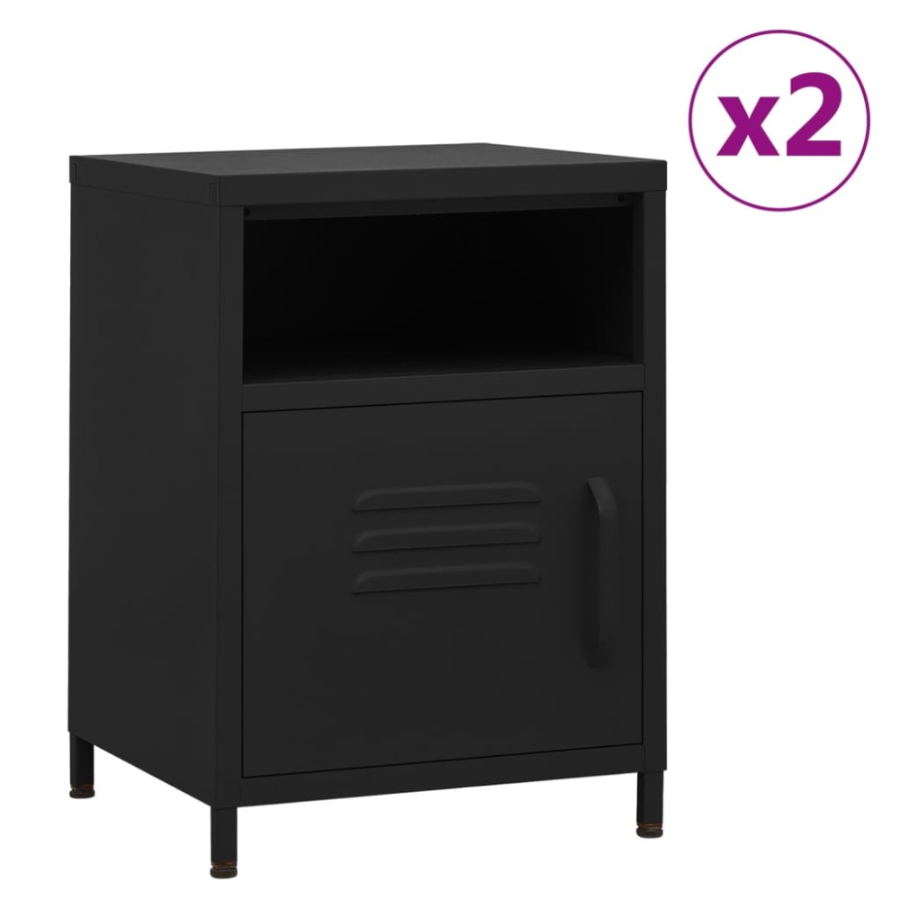 vidaXL Κομοδίνα 2 τεμ. Μαύρα 35 x 35 x 51 εκ. Ατσάλινα