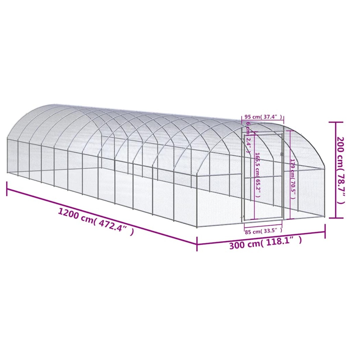 vidaXL Κοτέτσι Εξωτερικού Χώρου 3 x 12 x 2 μ. από Γαλβανισμένο Χάλυβα