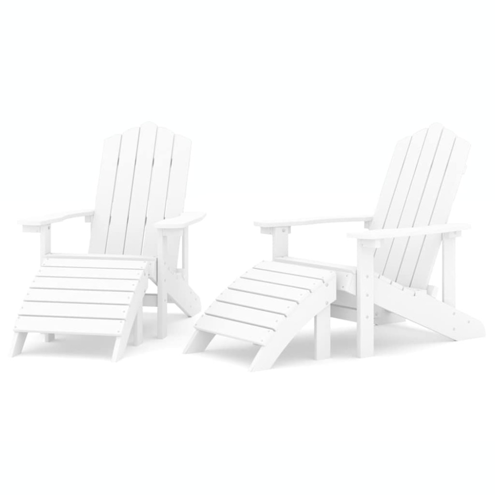vidaXL Καρέκλες Κήπου Adirondack 2 τεμ. Λευκές από HDPE με Υποπόδια