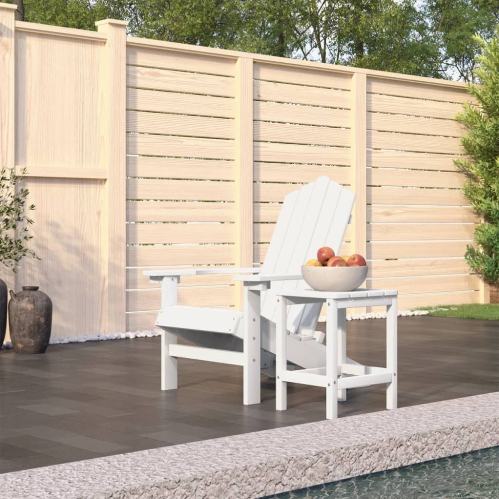 vidaXL Καρέκλα Κήπου Adirondack Λευκή από HDPE με Τραπεζάκι