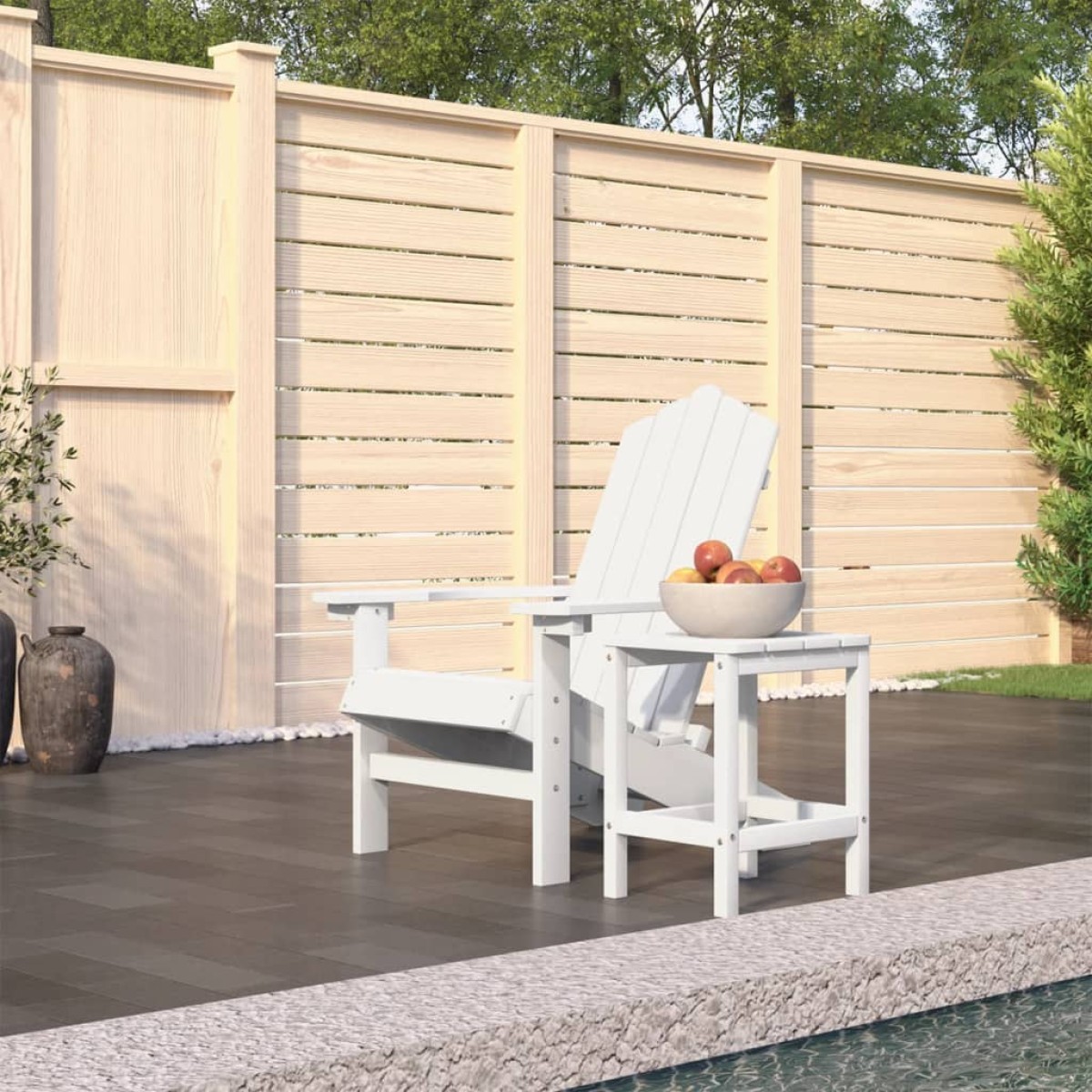 vidaXL Καρέκλα Κήπου Adirondack Λευκή από HDPE με Τραπεζάκι