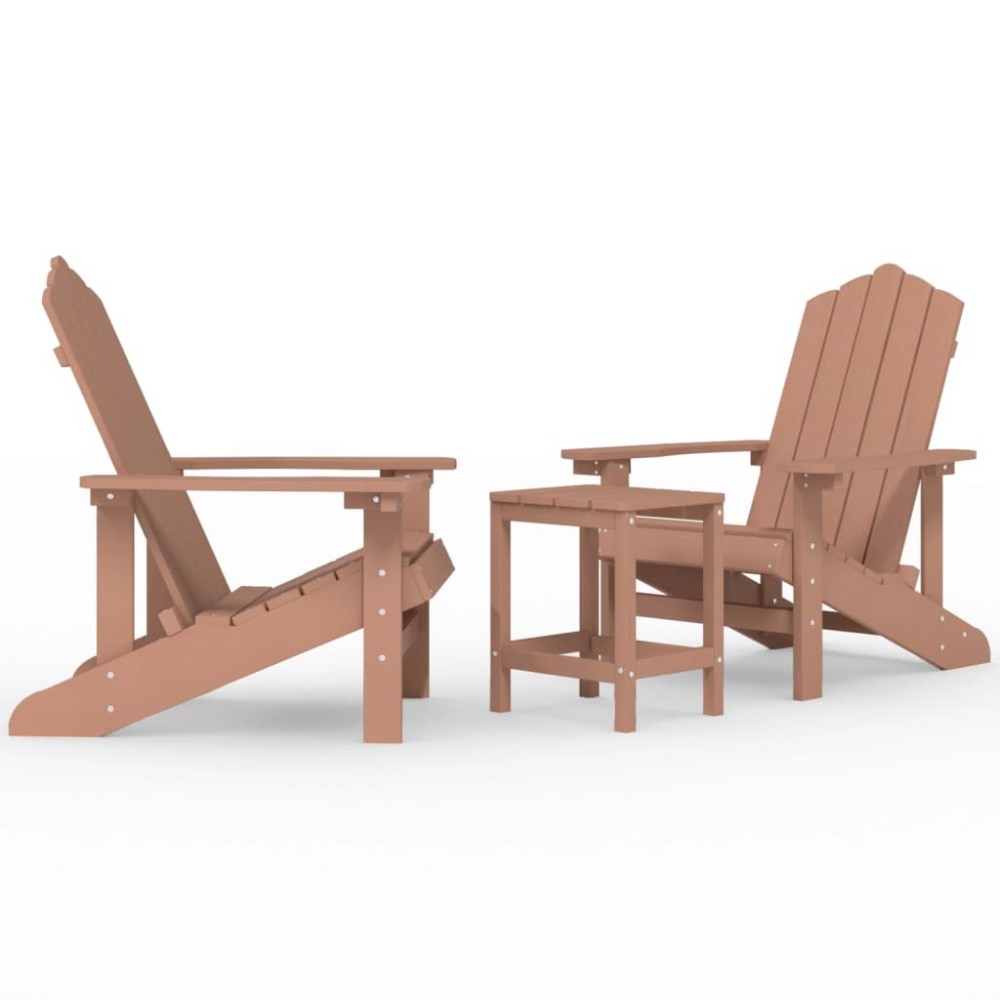 vidaXL Καρέκλες Κήπου Adirondack Καφέ από HDPE με Τραπεζάκι