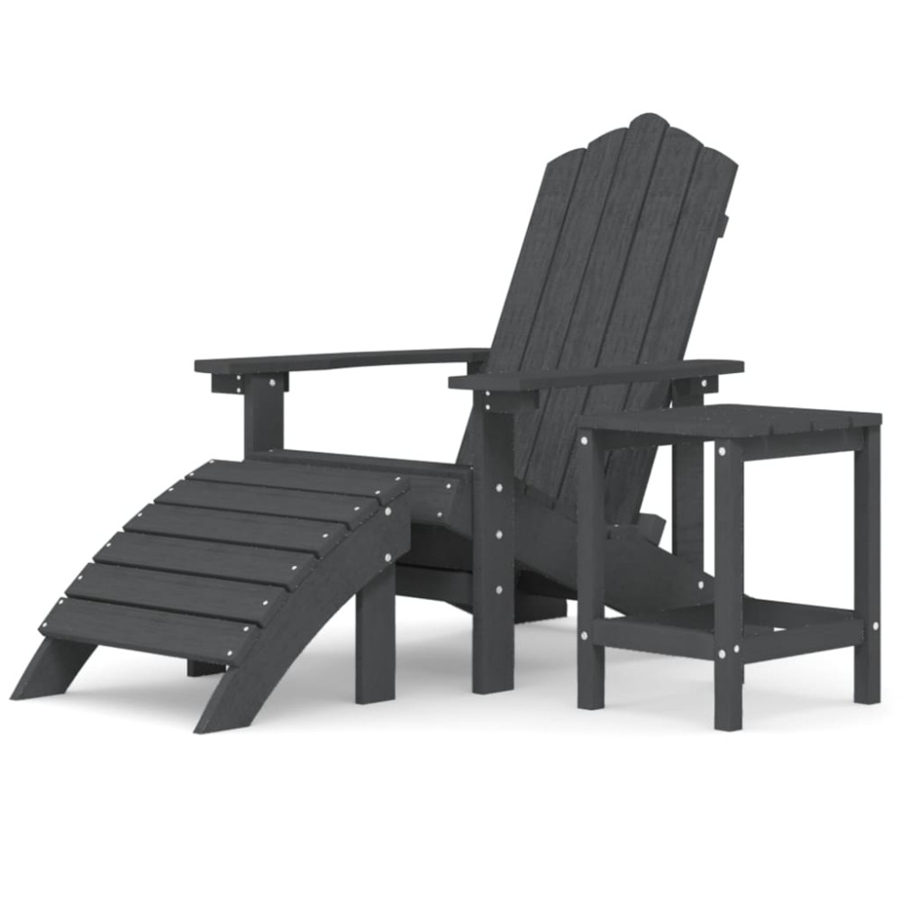 vidaXL Καρέκλα Κήπου Adirondack Ανθρακί HDPE με Υποπόδιο & Τραπεζάκι