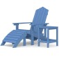 vidaXL Καρέκλα Κήπου Adirondack Γαλάζια HDPE με Υποπόδιο & Τραπεζάκι