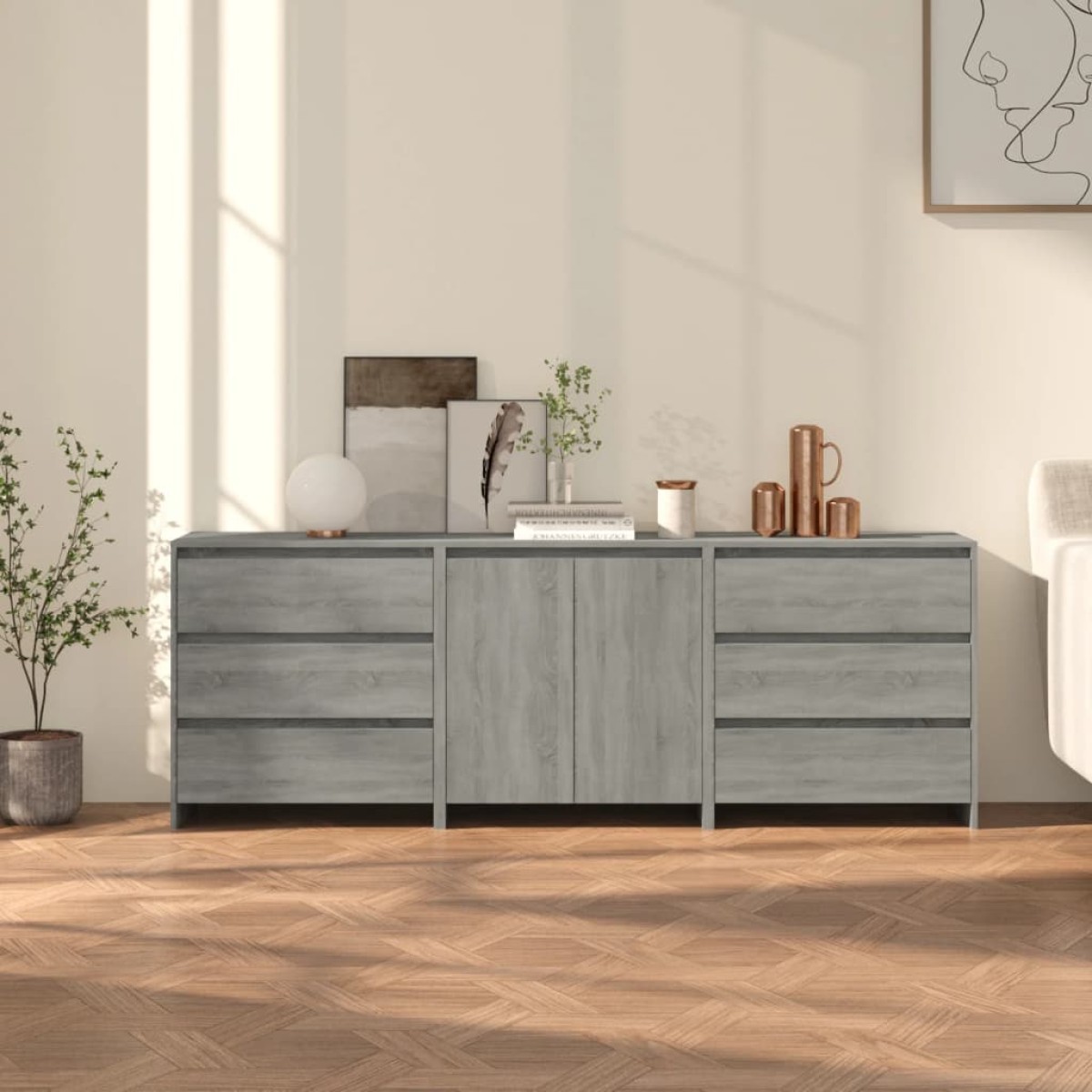 vidaXL Μπουφές 3 Τεμαχίων Γκρι Sonoma από Επεξεργασμένο Ξύλο