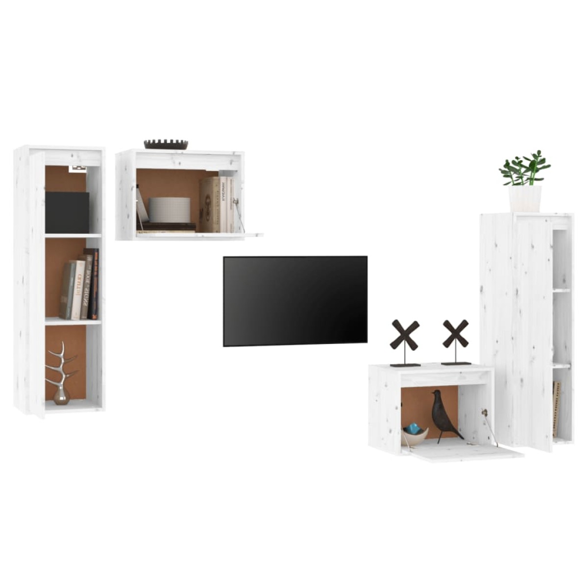 vidaXL Έπιπλα Τηλεόρασης 4 τεμ. Λευκά από Μασίφ Ξύλο Πεύκου