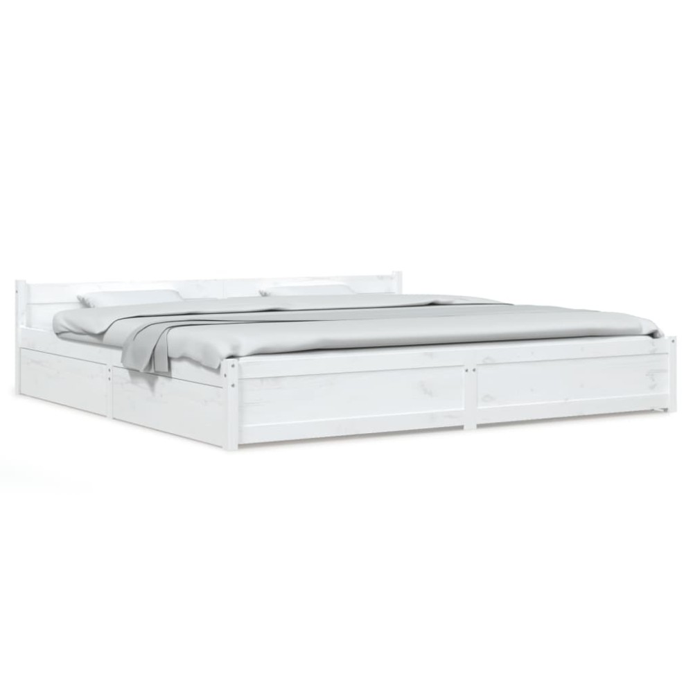 vidaXL Πλαίσιο Κρεβατιού Συρτάρια Λευκό 180 x 200 εκ Super King Size