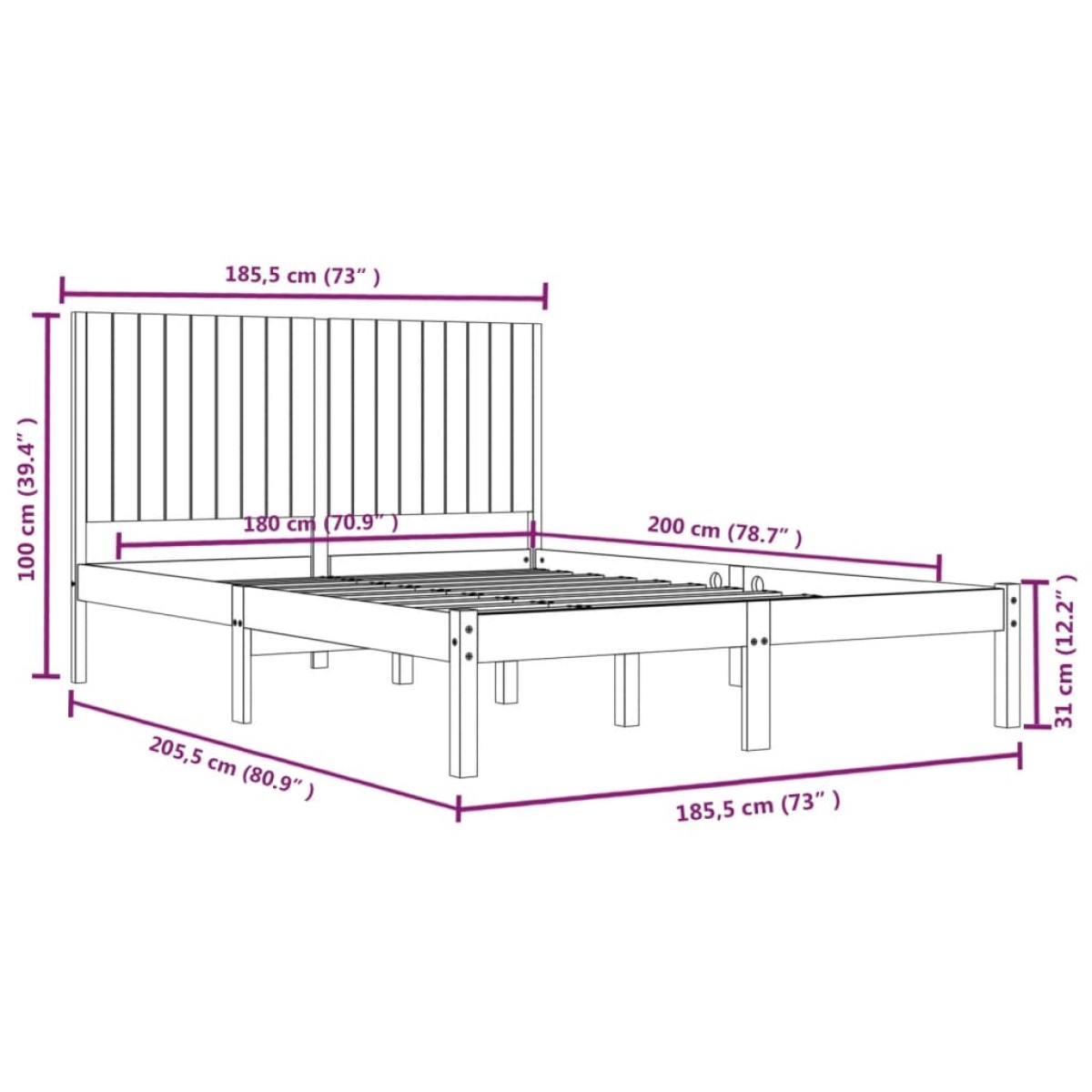 vidaXL Πλαίσιο Κρεβατιού 180 x 200 εκ. Μασίφ Ξύλο Super King Size