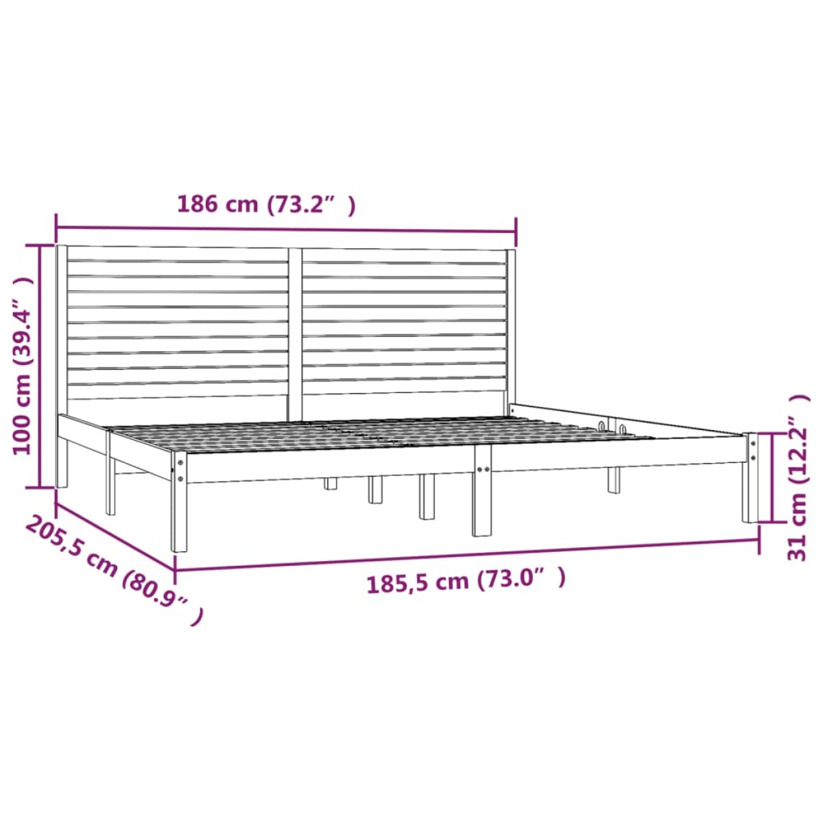 vidaXL Πλαίσιο Κρεβατιού Λευκό 180 x 200 εκ. Μασίφ Ξύλο Super King