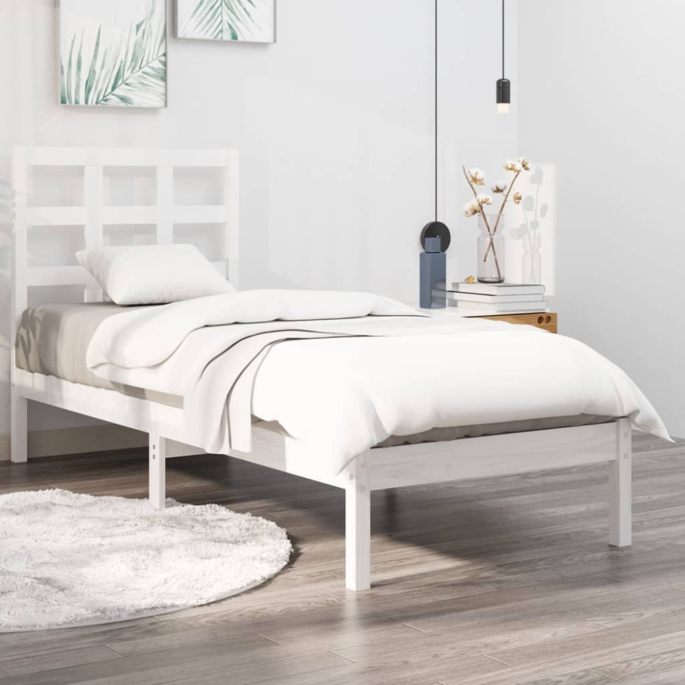 vidaXL Πλαίσιο Κρεβατιού Λευκό 75x190 εκ. Μασίφ Ξύλο Small Single