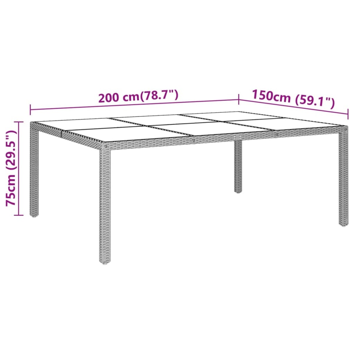 vidaXL Τραπέζι Κήπου Μπεζ 200x150x75 εκ. Ψημένο Γυαλί/Συνθετικό Ρατάν