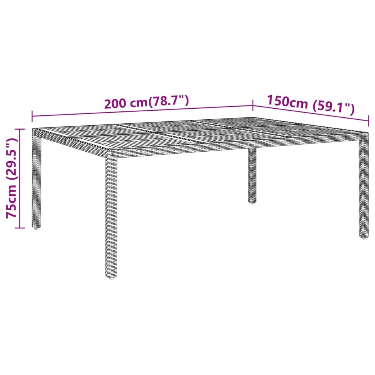 vidaXL Τραπέζι Κήπου Γκρι 200x150x75 εκ. Συνθετικό Ρατάν/Ξύλο Ακακίας