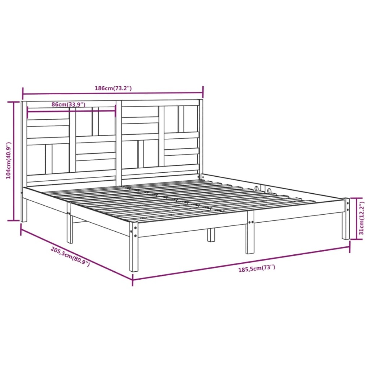 vidaXL Πλαίσιο Κρεβατιού 180 x 200 εκ. Μασίφ Ξύλο Super King Size