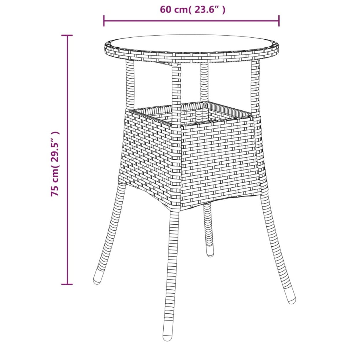 vidaXL Τραπέζι Κήπου Μπεζ Ø60 x 75 εκ. Ψημένο Γυαλί/Συνθετικό Ρατάν