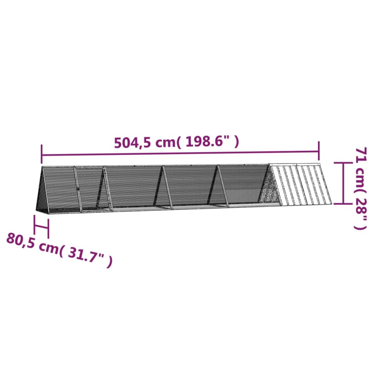 vidaXL Κλουβί Κουνελιών Γκρι 504,5x80,5x71 εκ. Γαλβανισμένος Χάλυβας