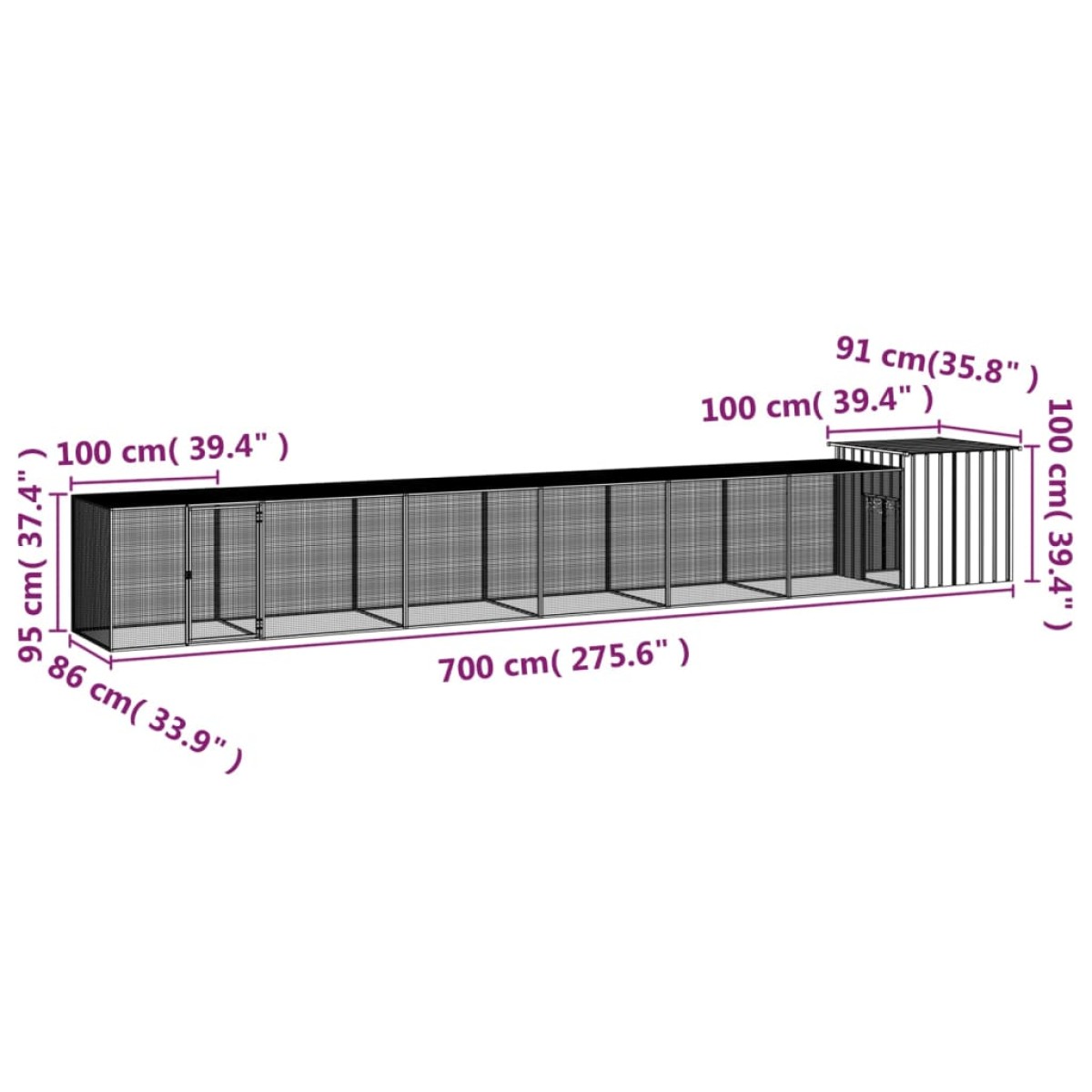 vidaXL Κοτέτσι - Κλουβί Ανθρακί 700x91x100 εκ. από Γαλβανισμένο Χάλυβα