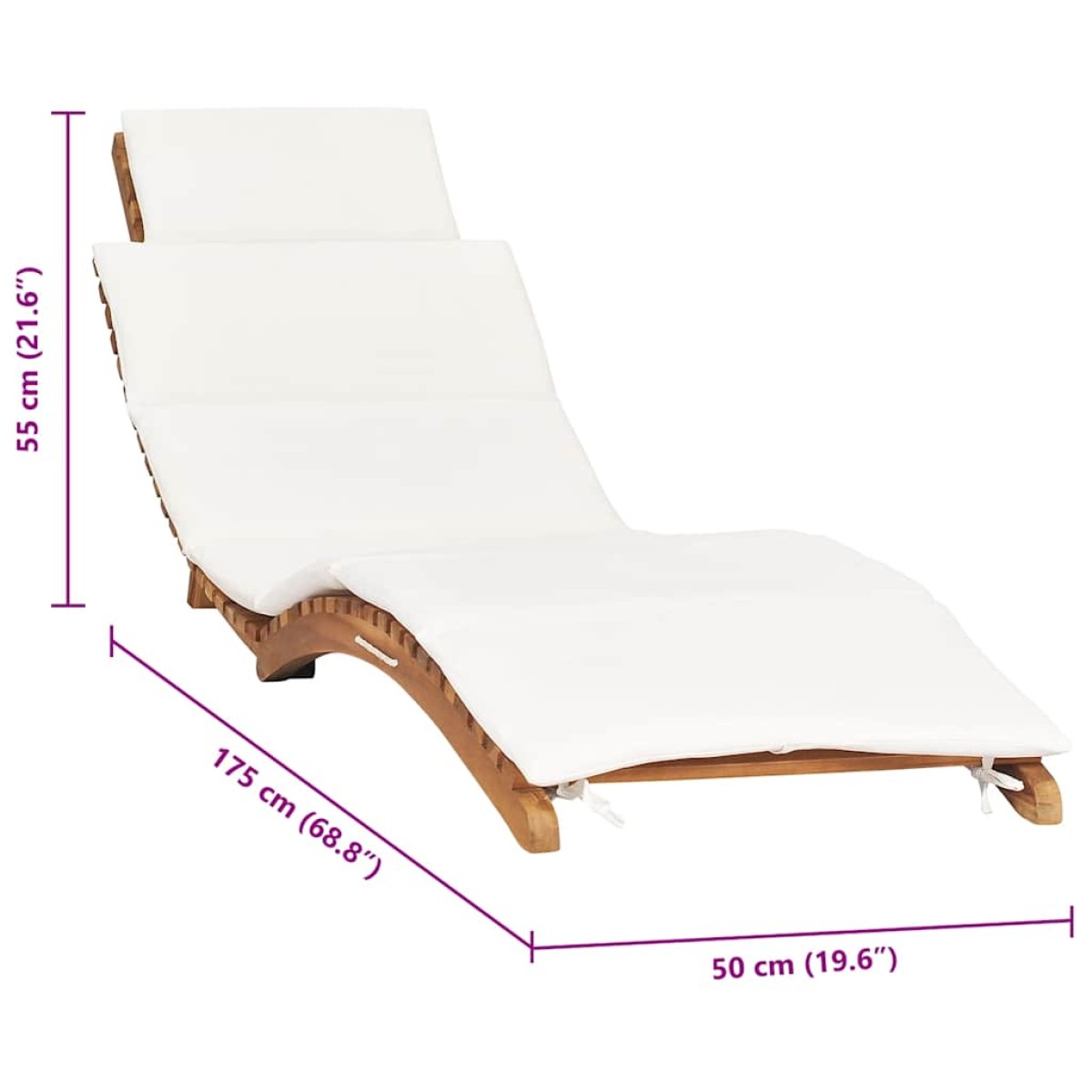vidaXL Ξαπλώστρα Πτυσσόμενη από Μασίφ Ξύλο Teak με Λευκό Κρεμ Μαξιλάρι