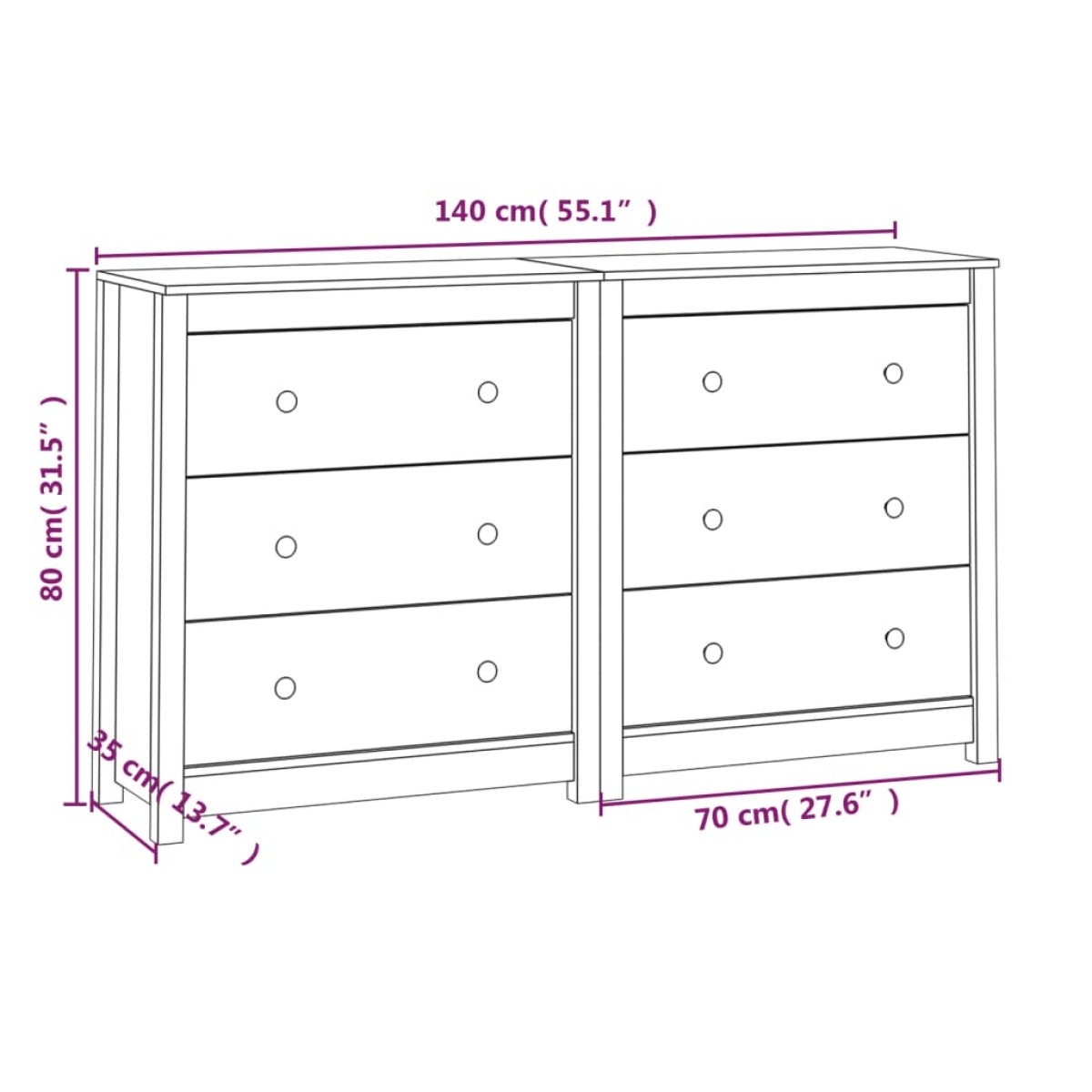 vidaXL Ντουλάπι 140x35x80 εκ. από Μασίφ Ξύλο Πεύκου