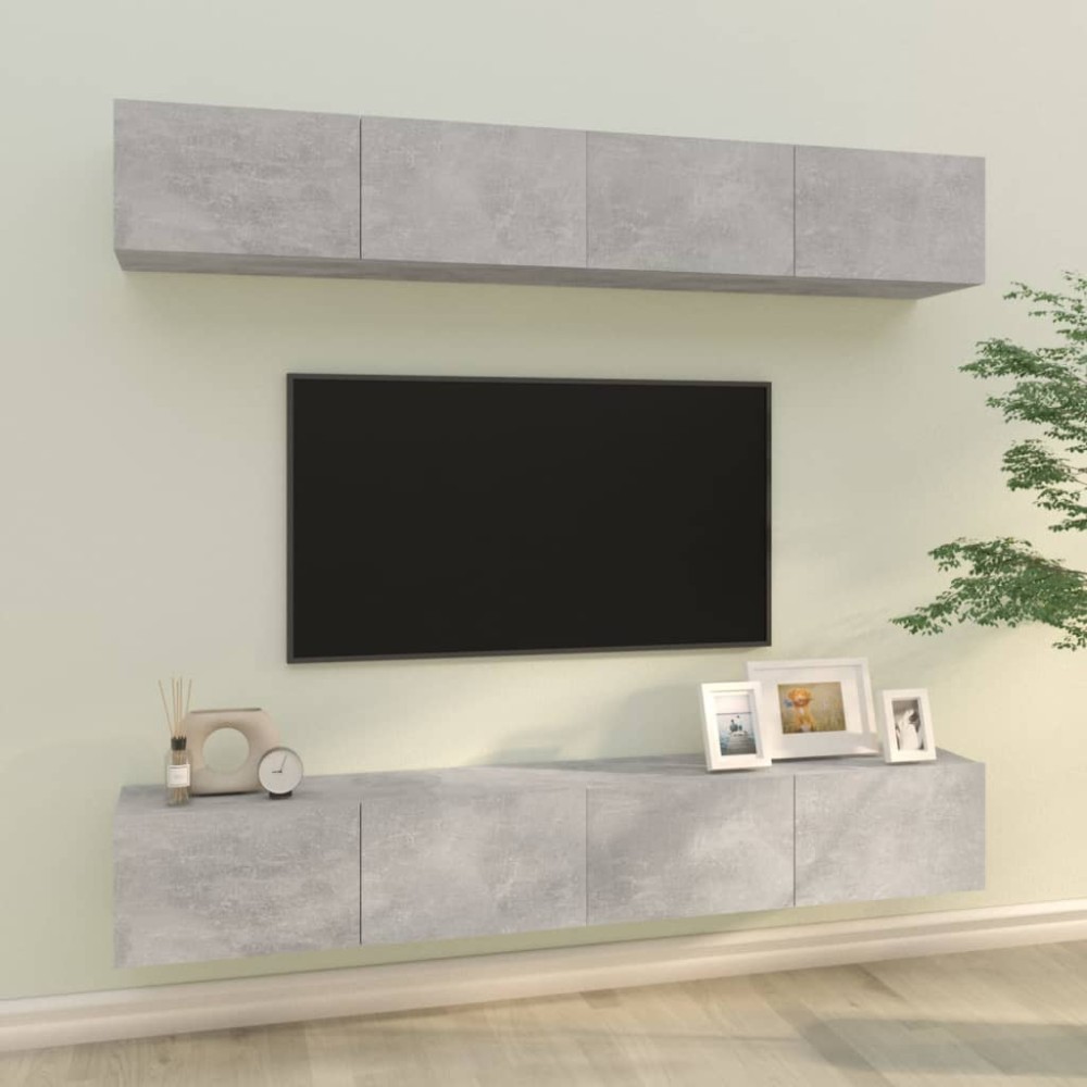 vidaXL Έπιπλα Τηλεόρασης Τοίχου 4 τεμ. Γκρι 100x30x30εκ. Επεξεργ. Ξύλο