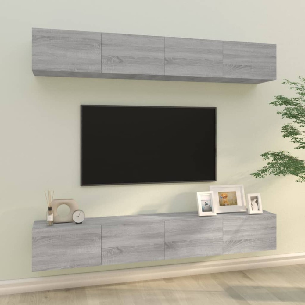 vidaXL Έπιπλα Τηλεόρασης Τοίχου 4 τεμ. Γκρι 100 x 30 x 30 εκ.