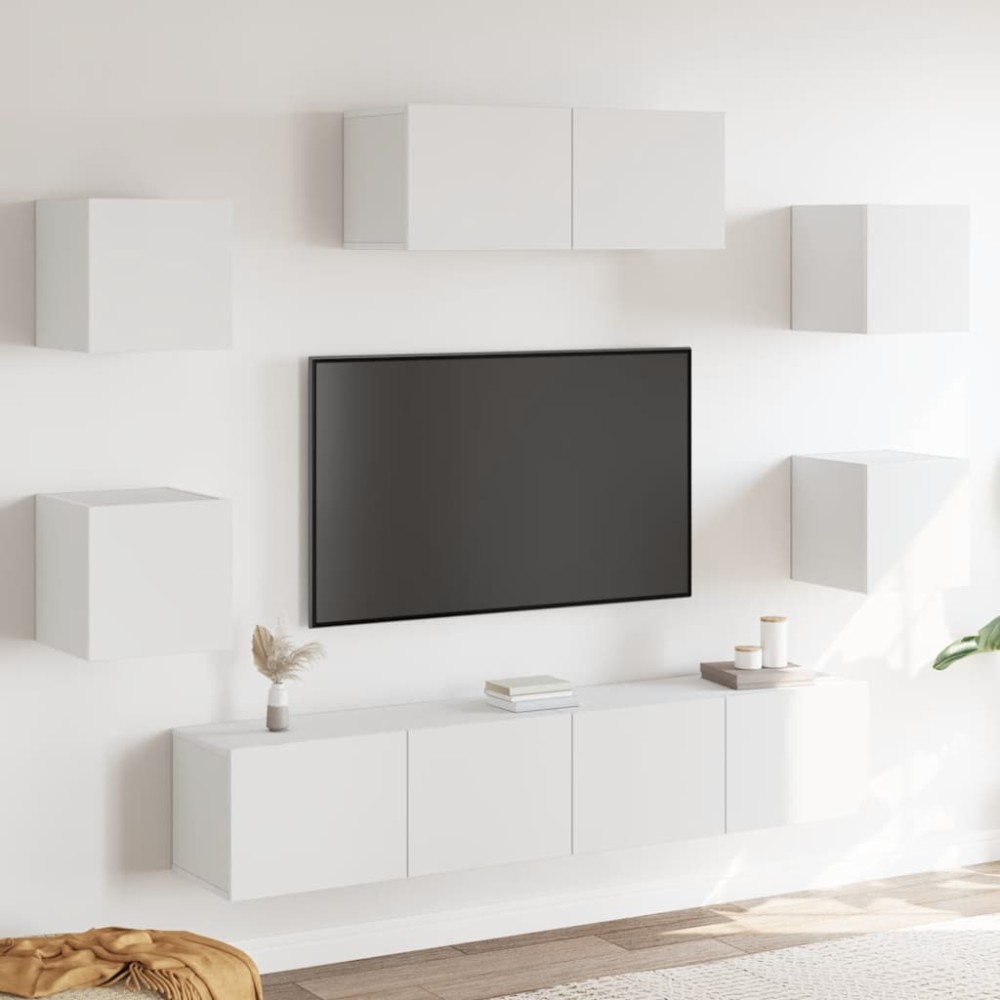 vidaXL Σετ Επίπλων Τηλεόρασης 7 Τεμαχίων Λευκό από Επεξεργασμένο Ξύλο