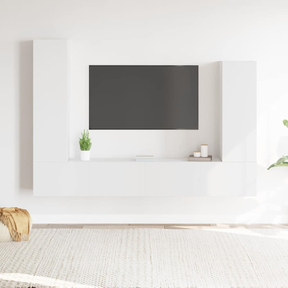 vidaXL Σετ Επίπλου Τηλεόρασης 4 Τεμαχίων Λευκό από Επεξεργασμένο Ξύλο