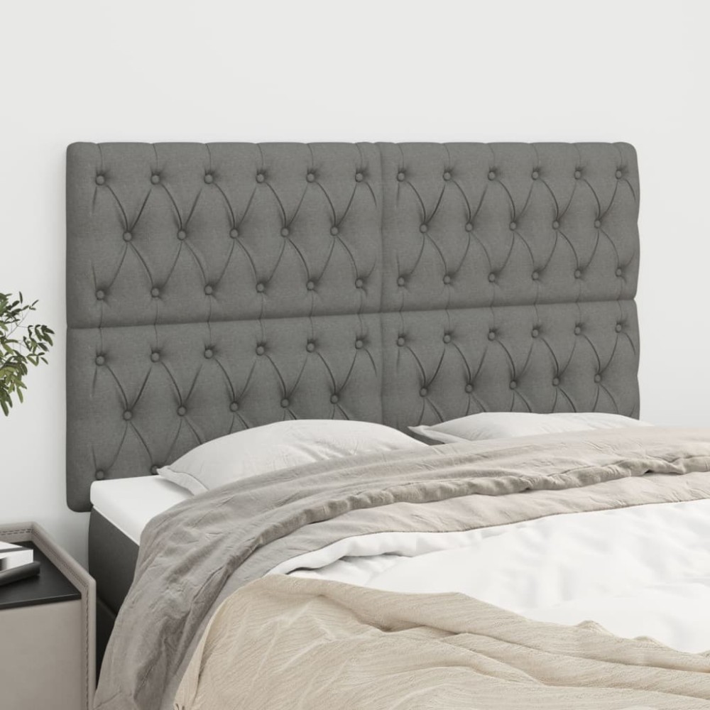 vidaXL Κεφαλάρι Κρεβατιού Σκούρο Γκρι 144x5x118/128 εκ. Ύφασμα