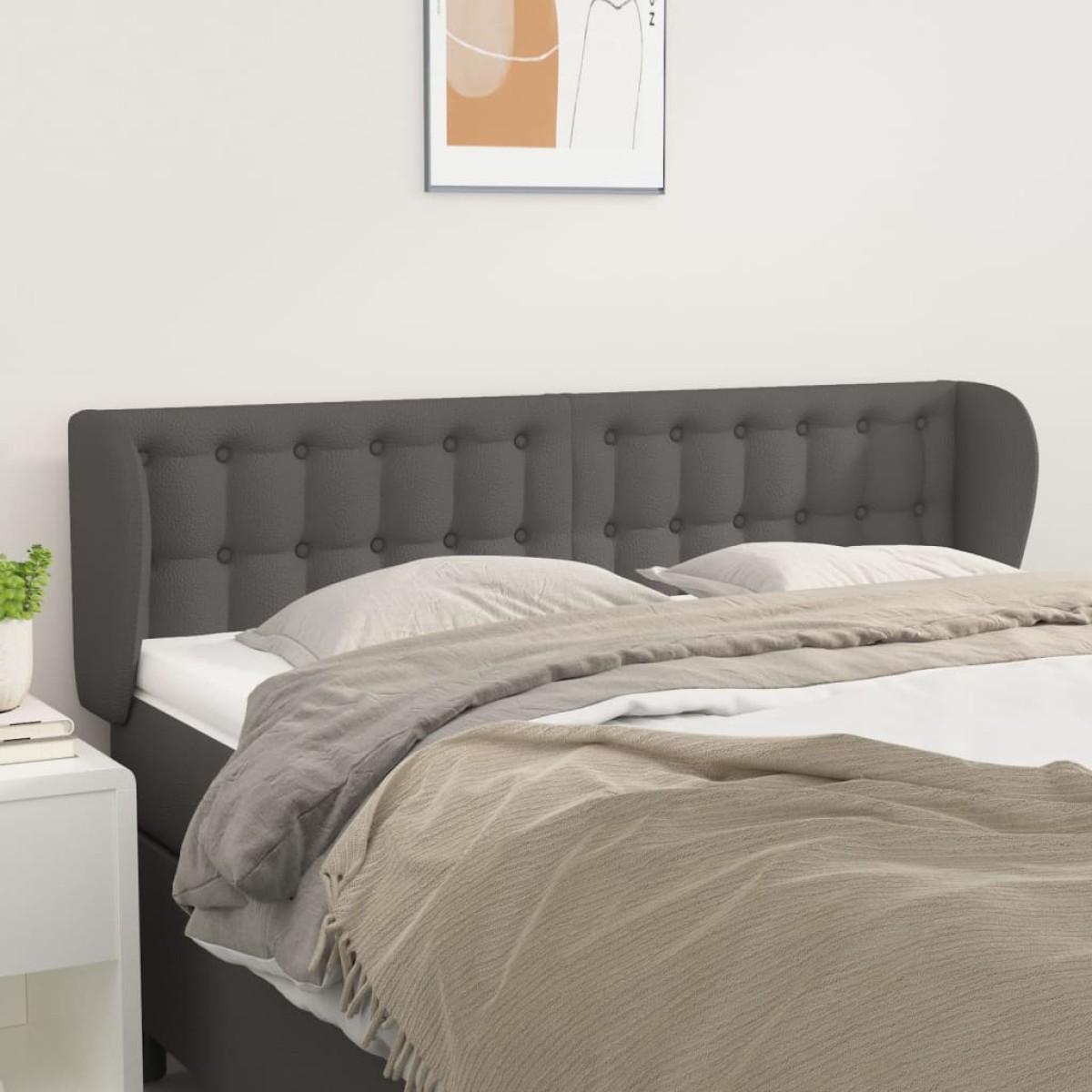 vidaXL Κεφαλάρι με Πτερύγια Γκρι 147x23x78/88 εκ. Συνθετικό Δέρμα