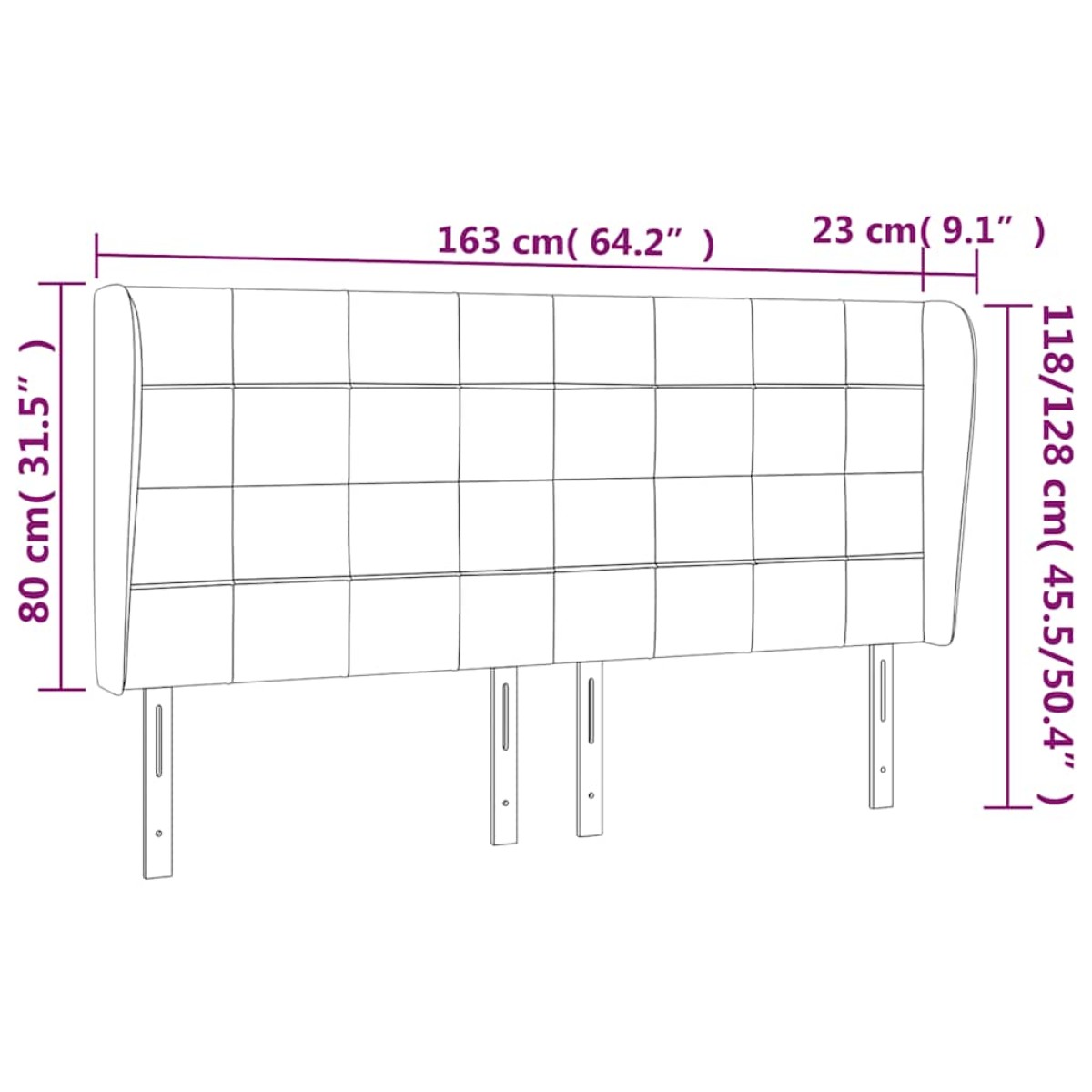 vidaXL Κεφαλάρι με Πτερύγια Σκούρο Μπλε 163x23x118/128 εκ. Βελούδινο