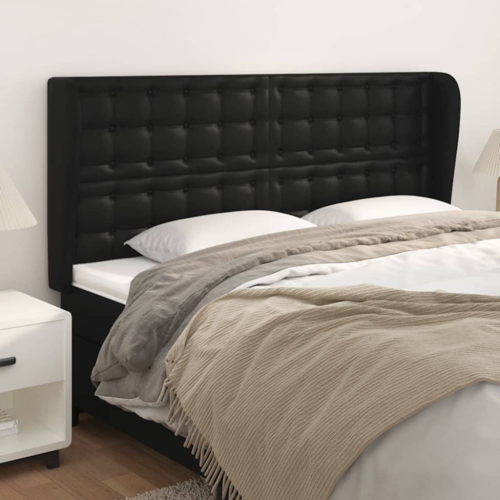 vidaXL Κεφαλάρι με Πτερύγια Μαύρο 183x23x118/128 εκ.Συνθ. Δέρμα